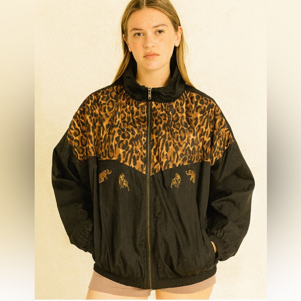 CST sport vintage cheetah‎ safari windbreaker parachute jacket women’s size XL